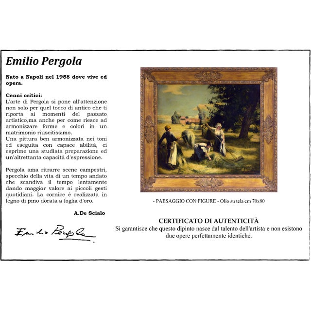 Emilio Pergola, Countryside Scene with Figures, 1990s, Oil on Canvas, Framed For Sale - Image 7 of 10