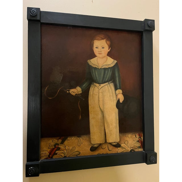 Signed Original Vintage Folk Art Pony Boy Painting For Sale - Image 13 of 13