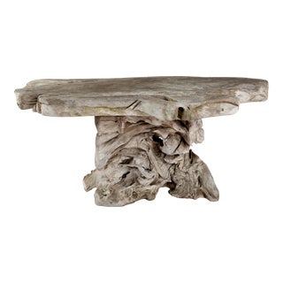 Sun Bleached Organic Form Teak Table For Sale