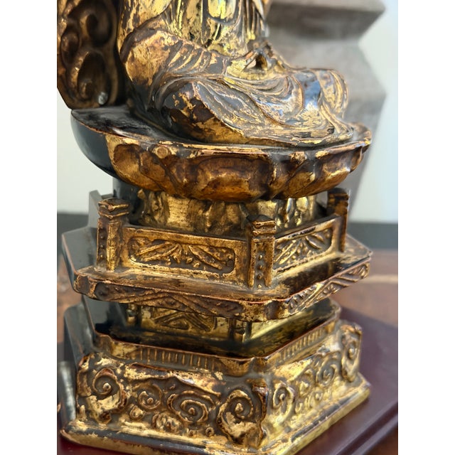 Gold Japanese Carved Wood Buddha With Gold Leaf & Black Lacquer Mid-20th Century For Sale - Image 8 of 12
