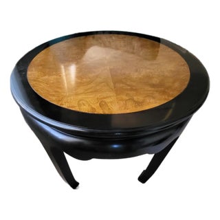 Mid 20th Century Century Ebonized Pagoda End Table With Chinese Horse Leg & Burl Inlay Chin-Hua Collection For Sale