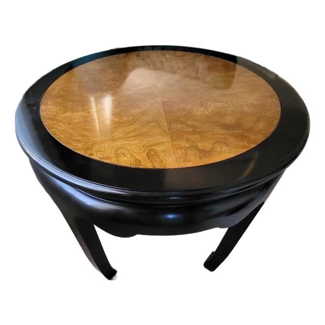 Mid 20th Century Century Ebonized Pagoda End Table With Chinese Horse Leg & Burl Inlay Chin-Hua Collection For Sale
