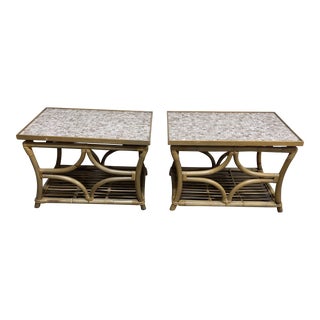 Rattan Bamboo Tile Top End Tables For Sale