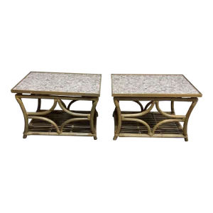 Rattan Bamboo Tile Top End Tables