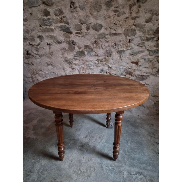 Antique French Round Walnut Dining Table, 1880s For Sale - Image 12 of 18