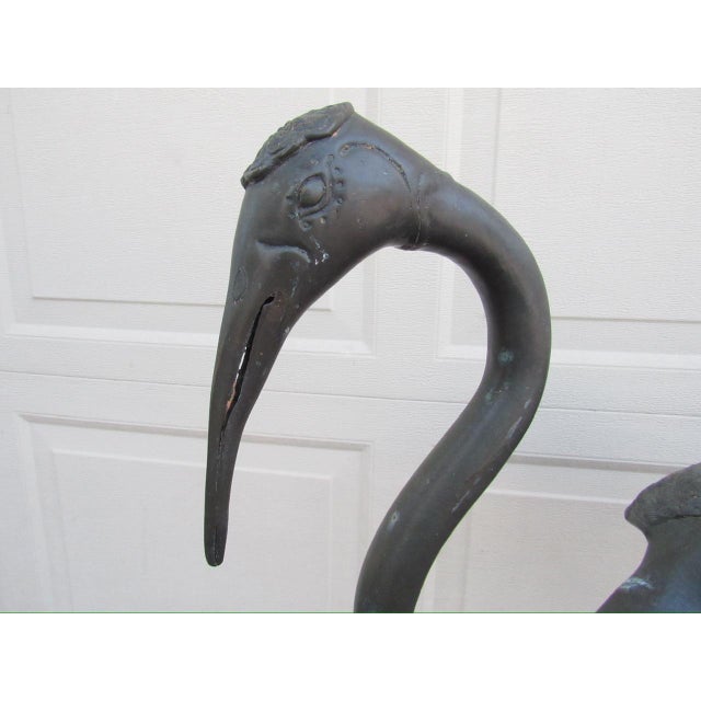 Slate Gray Pair of Bronze Garden Cranes For Sale - Image 8 of 11