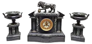 Architectural Clock Depicting Medici Lion & Cassolettes in Bronze, Set of 3