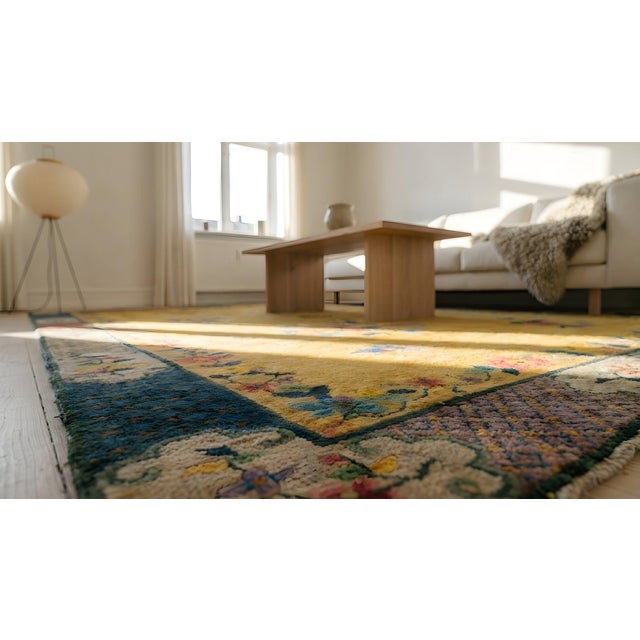 1920s Yellow Florid Antique Chinese Art Deco Carpet 7'2" X 9'10" Handknotted Wool Rug For Sale - Image 17 of 17