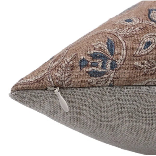 Traditional Decorative Thick Linen Cushion Cover 20x20 Inch Block Printed Home Accent- Saraswati For Sale - Image 3 of 7