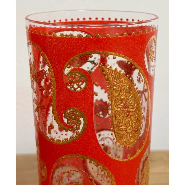 Mid 20th Century Vintage MCM Culver Ltd. Attr. Red and Gold Paisley Glasses, S/4 For Sale - Image 5 of 6