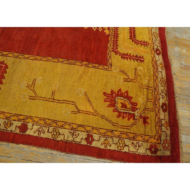 1880s Red Field Tribal Geometric Antique Turkish Oushak Rug 12' 10" X 15' Handknotted Wool Carpet For Sale - Image 15 of 18