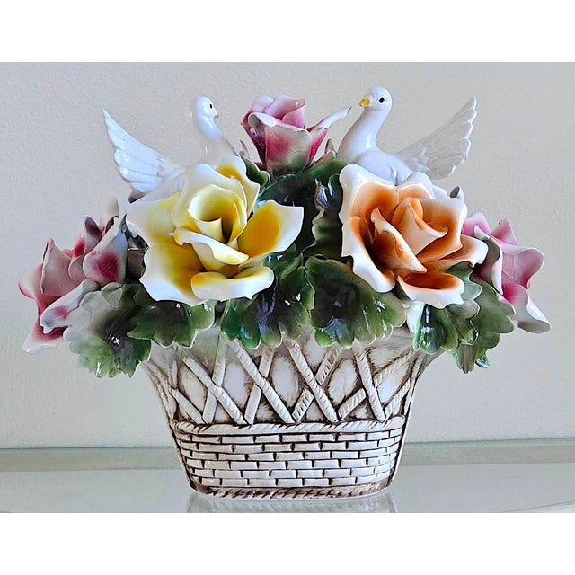 Capodimonte 1970s Nuova Capodimonte Grand Porcelain Centerpiece With Doves & Roses For Sale - Image 4 of 17