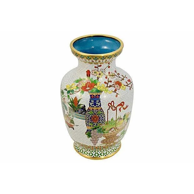 Green Chinese 9" Tall Cloisonne Garden Vase For Sale - Image 8 of 8