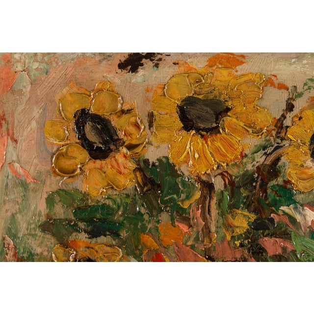 Unknown, Young Woman Among Sunflowers, 1909, Oil on Canvas For Sale - Image 3 of 14