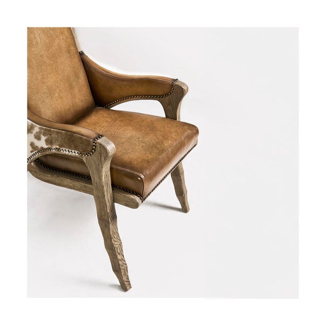 Wood Rustic Western Leather & Hide Armchair For Sale - Image 7 of 8