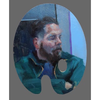Subway Passenger by John Wentz | Oil on wood palette Portrait of a man on a subway. For Sale