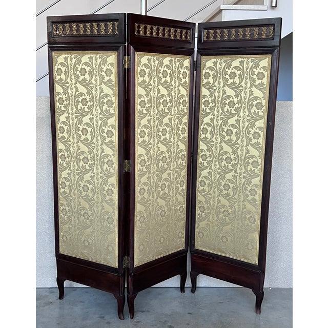 French Empire style (19th Century) mahogany 3 fold screen with bronze trim . Details Dimensions Height: 65.56 in (166.5...