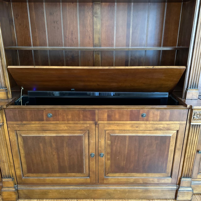 2000 - 2009 Ethan Allen Tuscan Media Lift Cabinet With Glass Book Shelf Cabinets For Sale - Image 5 of 12