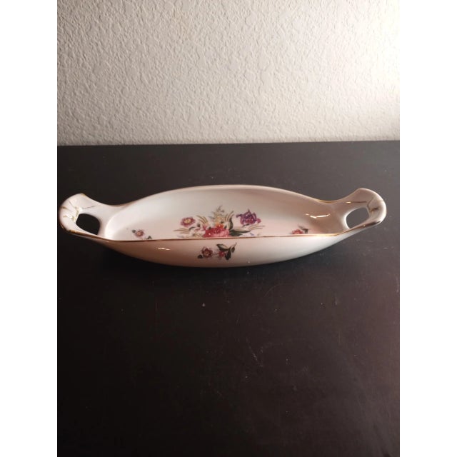 1950s Vintage Porcelain Hand Painted Floral Moriage Vanity Tray For Sale - Image 5 of 8