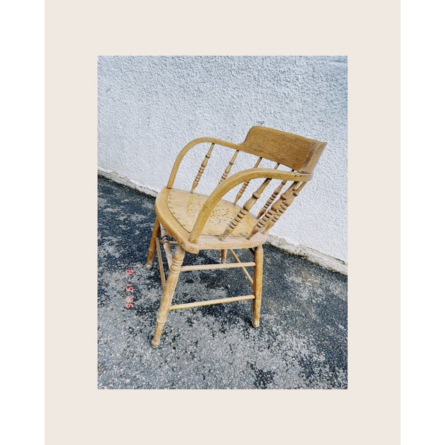 Antique Stripped Oak Smokers Bow Chair, 1890s For Sale - Image 4 of 7