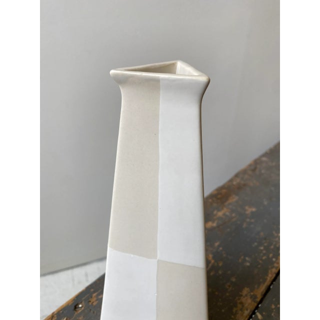 Tan Vintage White and Tan Color Blocked Porcelain Vase Designed by Gary Dipasquale, Circa Early 2000s For Sale - Image 8 of 12