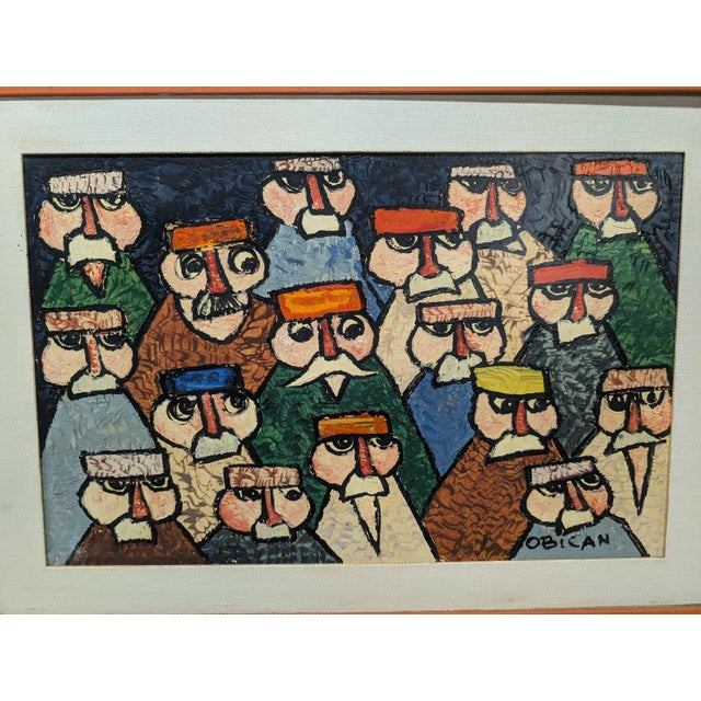 This artwork "Group of Men" c.1965 is an oil painting on canvas by noted French artist Jovan Obican, 1918-1986. It is...
