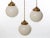 Art Deco Wood & Brass Cluster Pendant Light With 3 White Opal Globe Pendants For Sale - Image 3 of 11