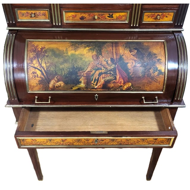 19th C French Vernis Martin Style Painted & Fitted Interior Bonheur Du Jour Secretary Desk For Sale - Image 12 of 18