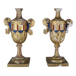 19th Century Italian Painted Wood Urns - A Pair For Sale