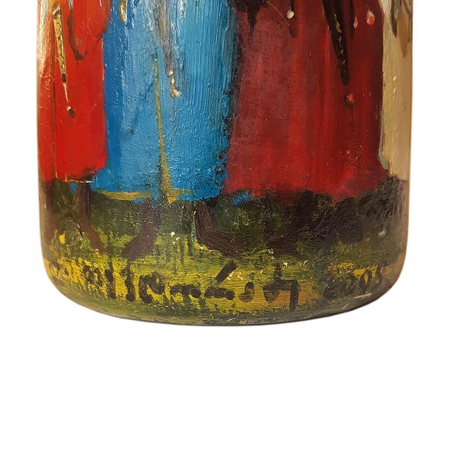Large Hand-Painted Georgian Cossack Choir Folk Art Bottle on Soviet Glass Base, 2005 For Sale - Image 8 of 9