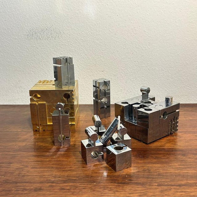Gold Checkmate Modular Bronze Work by Franco Rocco, 1970s, Set of 2 For Sale - Image 8 of 14
