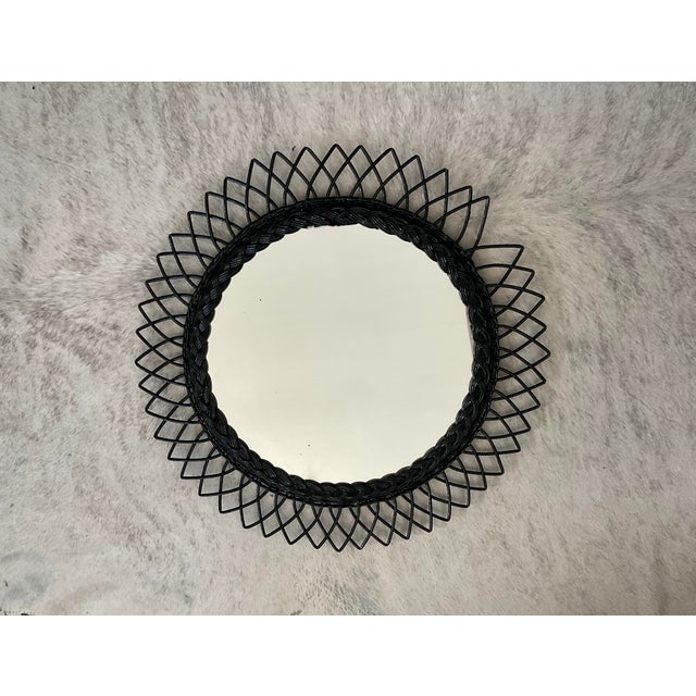 Vintage Round Wicker Sunburst Wall Mirror For Sale In Raleigh - Image 6 of 13