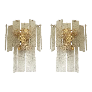 Pair of Contemporary Hammered Strips ”Listelli” Murano Glass Wall Sconces