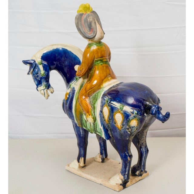 Chinese 1980s Large Chinese Sancai Glazed Pottery Horse & Rider Sculpture Tang Style 17" For Sale - Image 3 of 4