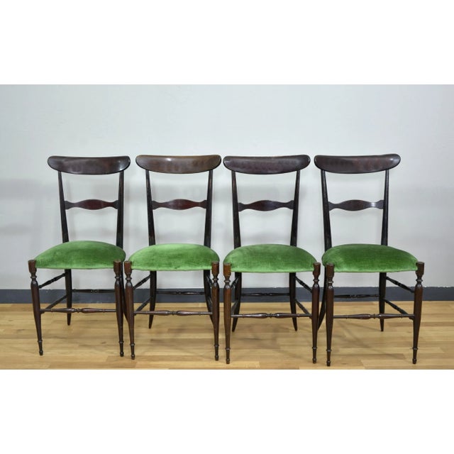 1950s Walnut Campanino Dining Chairs by Giuseppe Gaetano Descalzi for Fratelli Levaggi, 1950s, Set of 4 For Sale - Image 5 of 13