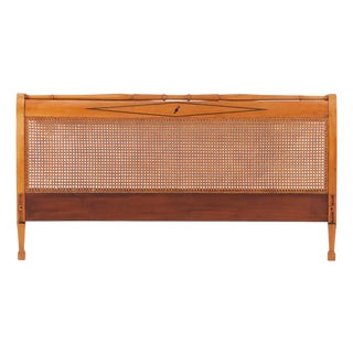 Mid-Century Queen Headboard With Brass Inlay, C. 1940 For Sale