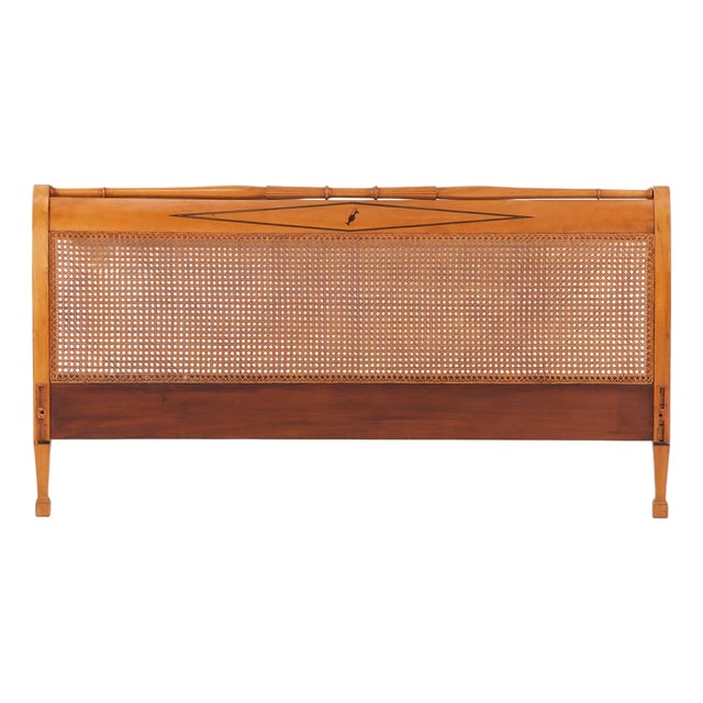 Mid-Century Queen Headboard With Brass Inlay, C. 1940 For Sale