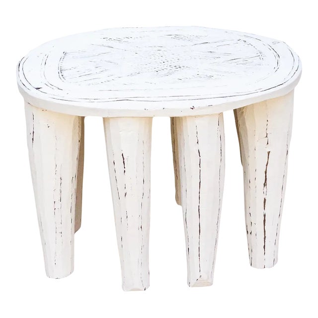 Artisanal White Carved Nupe Coffee Table For Sale