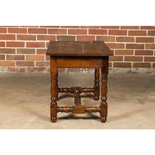18th Century English Oak Side Table with Single Drawer and Turned Base For Sale - Image 11 of 12