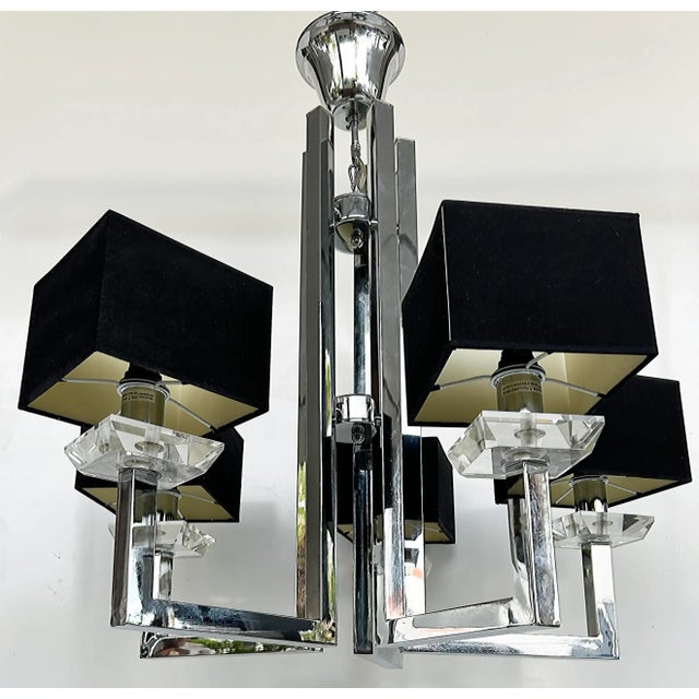 Mid-Century Modern Mid-Century Modern Chrome and Lucite 5 Arm Chandelier With Square Shades For Sale - Image 3 of 8