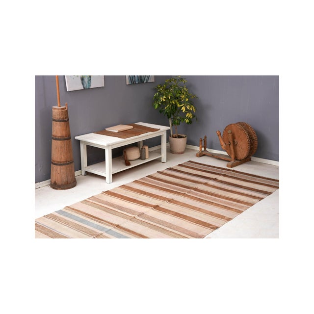 1960s Striped Vintage Brown Kilim Rug - 4`8″ X 11`7″ Ft. For Sale - Image 5 of 6