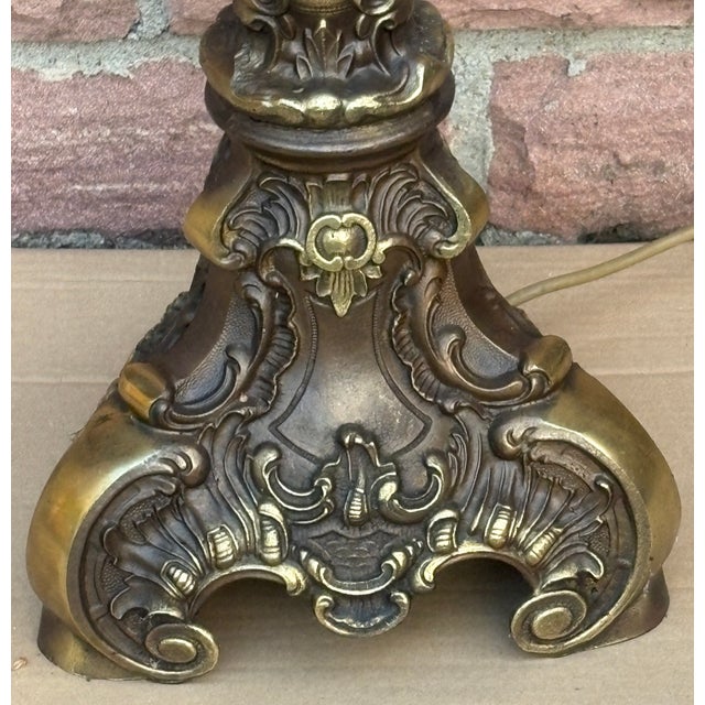 Vintage Brass Beaded Glass Shade Floor Lamp, 1950s For Sale - Image 6 of 12