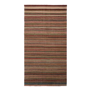 1970s Vintage Geometric Striped Beige Brown and Multicolor Wool Kilim Rug