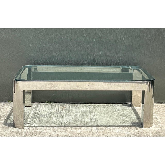 Vintage Chrome and Glass Coffee Table After Karl Springer For Sale - Image 14 of 18
