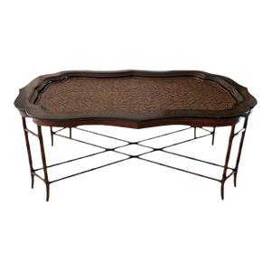 1980s Vintage Maitland Smith Removable Ratan Tray & Faux Bamboo Coffee Table