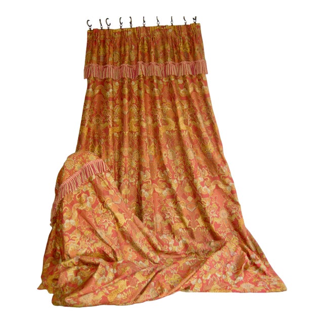 Pair of 1980s Jaquart Chinoiserie Curtain Drapes For Sale
