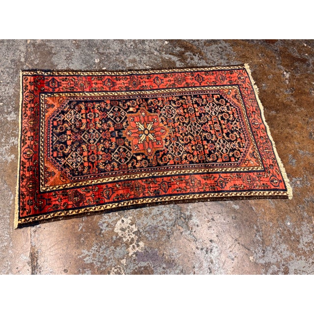 Persian 3 Ft 1 in × 4 Ft 4 in Persian Hand-Knotted Wool Accent Rug, Vintage For Sale - Image 3 of 12