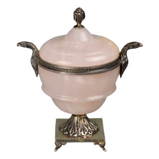 Antique French Silver Onyx Sugar Bowl, 1920s For Sale