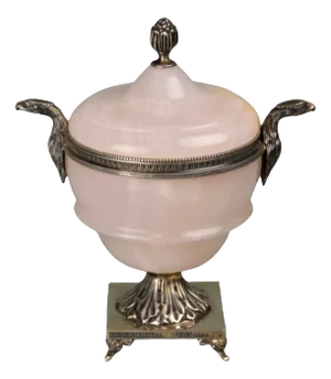 Antique French Silver Onyx Sugar Bowl, 1920s