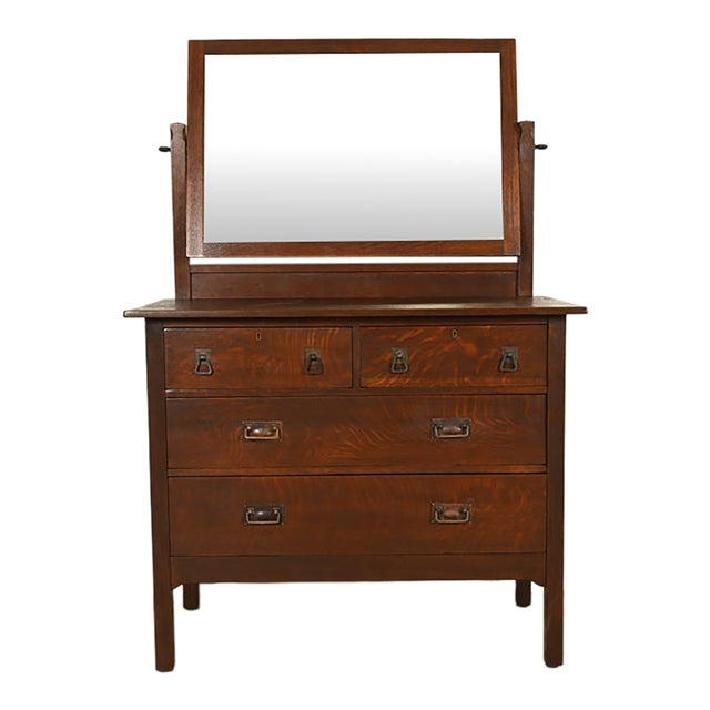 Stickley Brothers Antique Mission Oak Arts & Crafts Dresser With Mirror, Circa 1910 For Sale